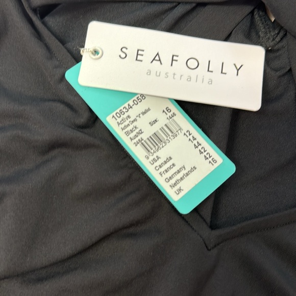Seafolly Women's Active Deep V Plunge Maillot One Piece Swimsuit size 12 black - Picture 5 of 5